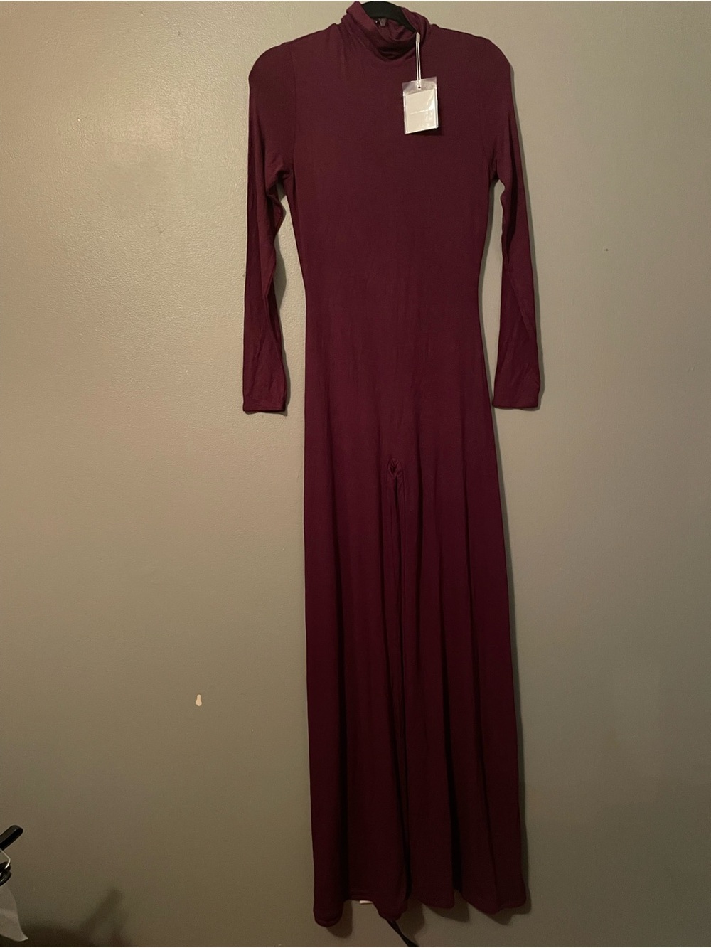 NWT Naked Wardrobe Sz Large Womens Dark Plum Long Sleeve Wide Leg Bodysuit R $98